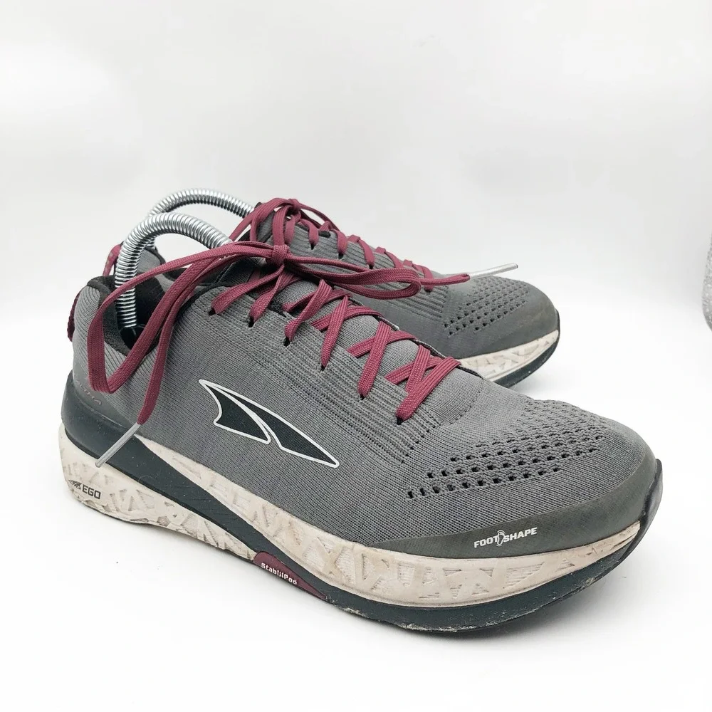 Altra Shoes Womens 8.5 Paradigm 4.5 Gray Maroon Running Foot Shape Zero Drop